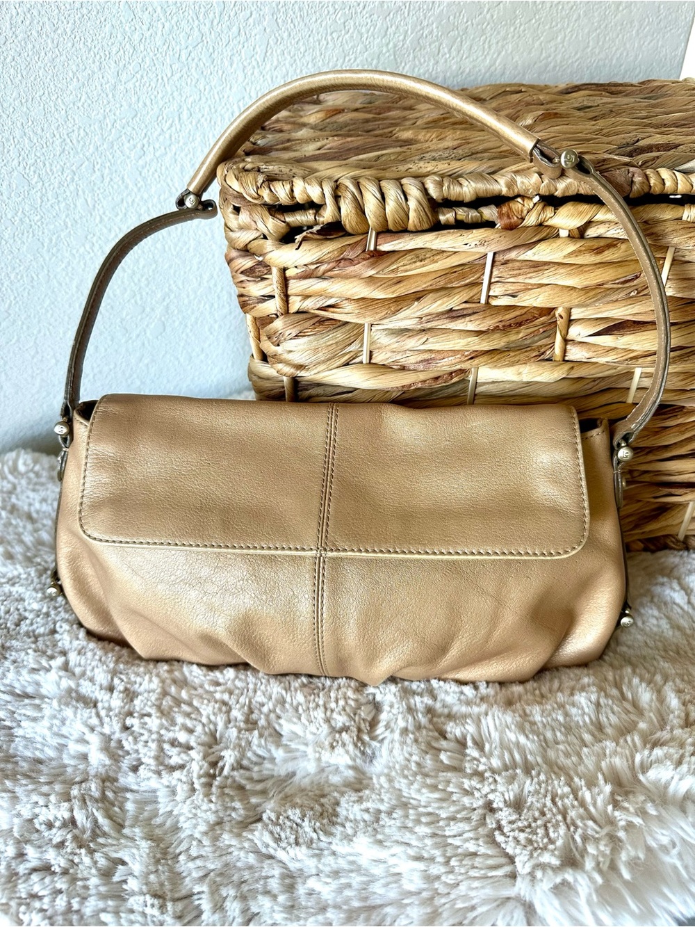 Liz Claiborne Gold Leather Baguette Purse Quiet Luxury